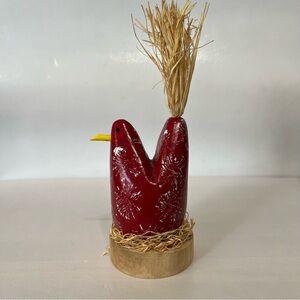 Chicken Art Signed Edith John Navajo Folk Art Painted Wood Carved Chicken